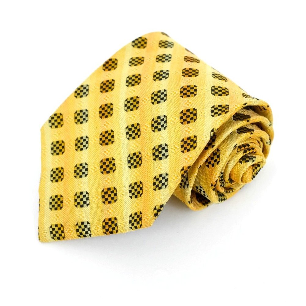 Ermenegildo Zegna 100% Silk Geometric Yellow Necktie 4" 58" Made in Italy
